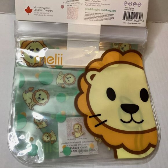 New Melii Animals Dino Lion Reusable Snack Bags with Zip Closure - Pack of 4 - Picture 2 of 2